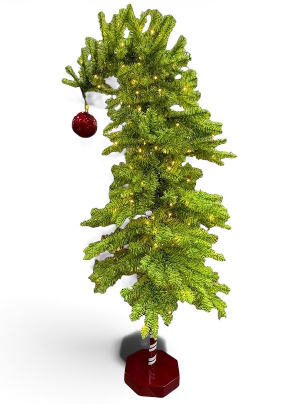 Holiday Curled Green Garland with Red Ornament and Warm Lights